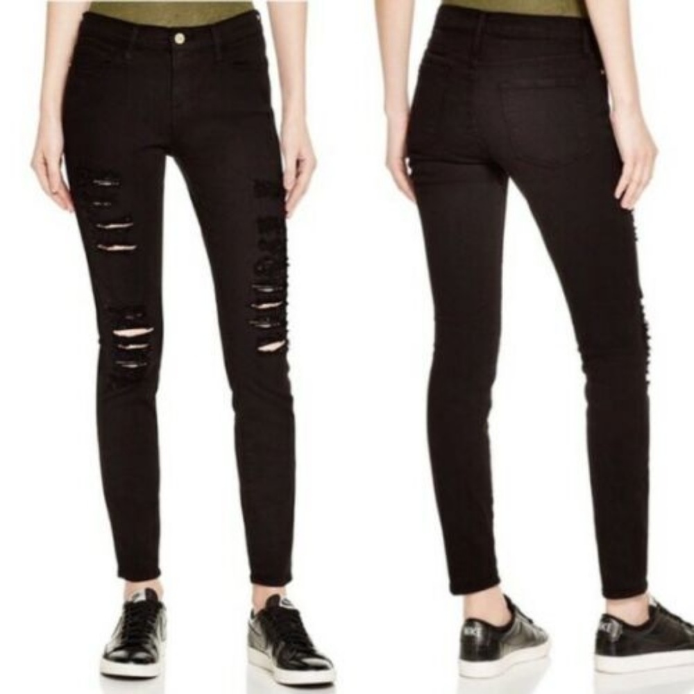 Frame Black Denim Ripped Skinny Jeans